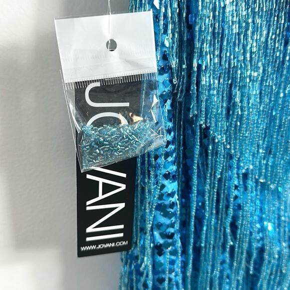 Jovani Fringe Sequin Beaded 2-Piece Mini Dress Prom Party Formal Blue Size 6 - Picture 9 of 10